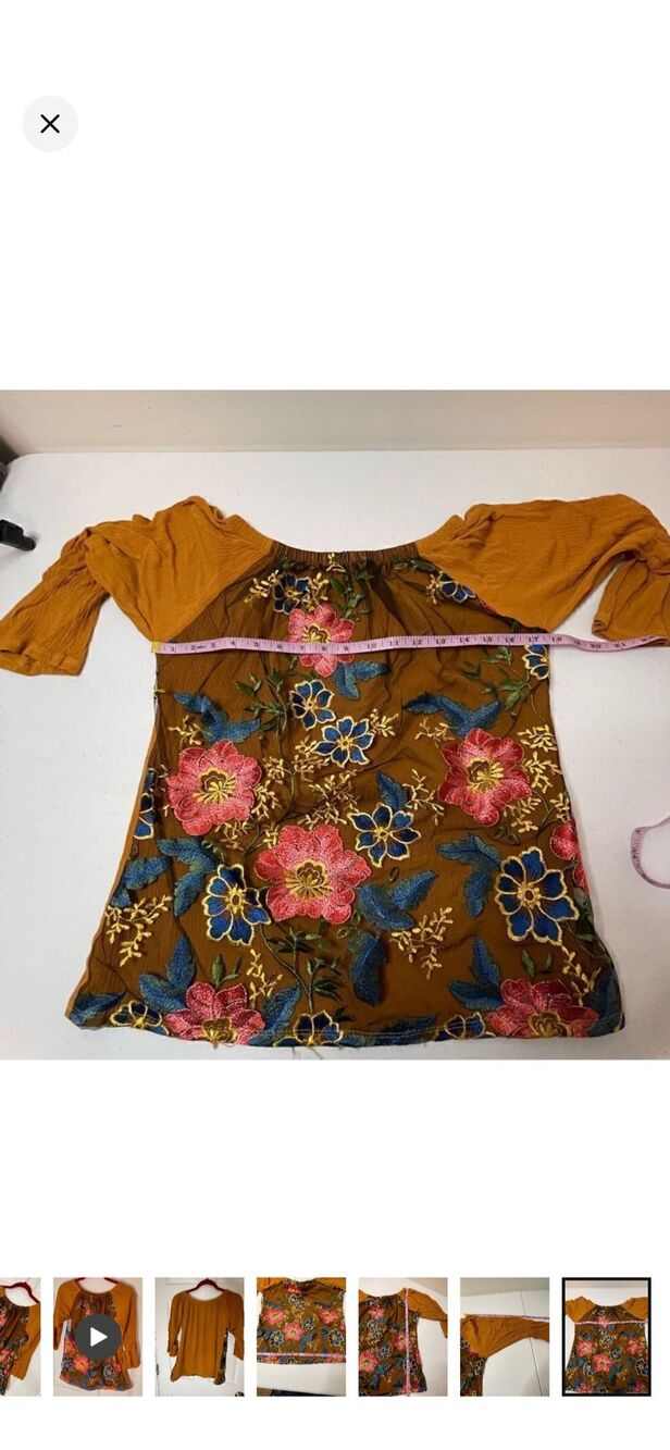 Diana Laura DL women’s floral blouse small bell sleeve embroidered - Picture 6 of 6